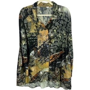 Simply Arts by Dolcezza Graphic Artistic Long Sleeve Tunic Blouse Size XXL